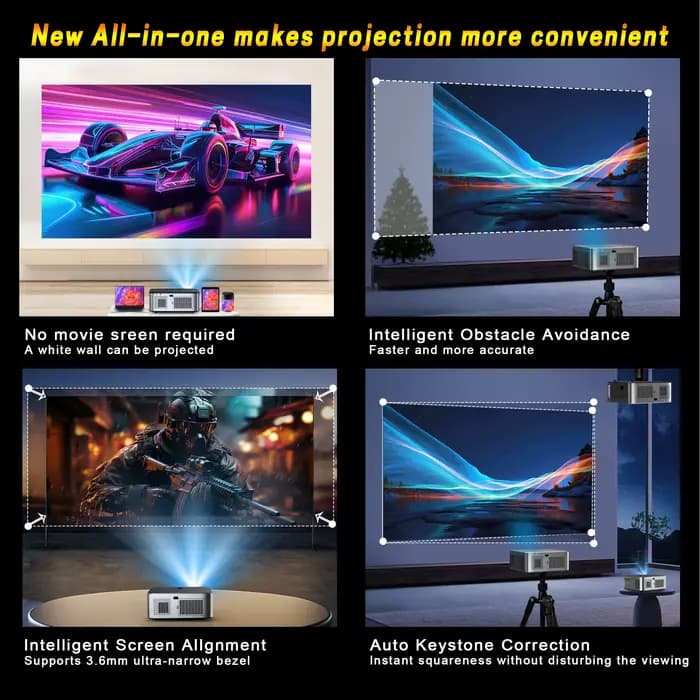 Projecteur 4K HORLAT T03 40000 Lumens Android 11 pour extérieur
