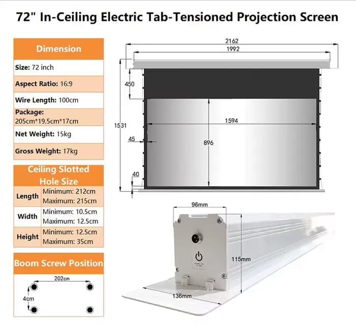 Écran de projection motorisé ALR Black Diamond intelligent pour plafond, tensionné par languettes, m