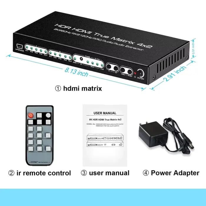 HDMI2.1 8K HDR HDMI véritable commutateur matriciel 4x2 prend en charge 4k 120hz Dolby Vision avec A