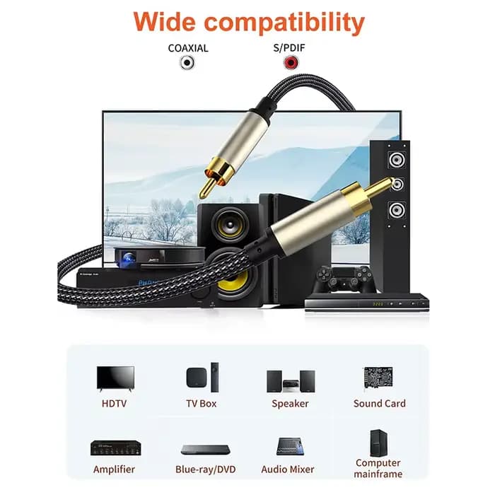 Câble Coaxial Audio numérique RAC SPDIF RCA vers RCA