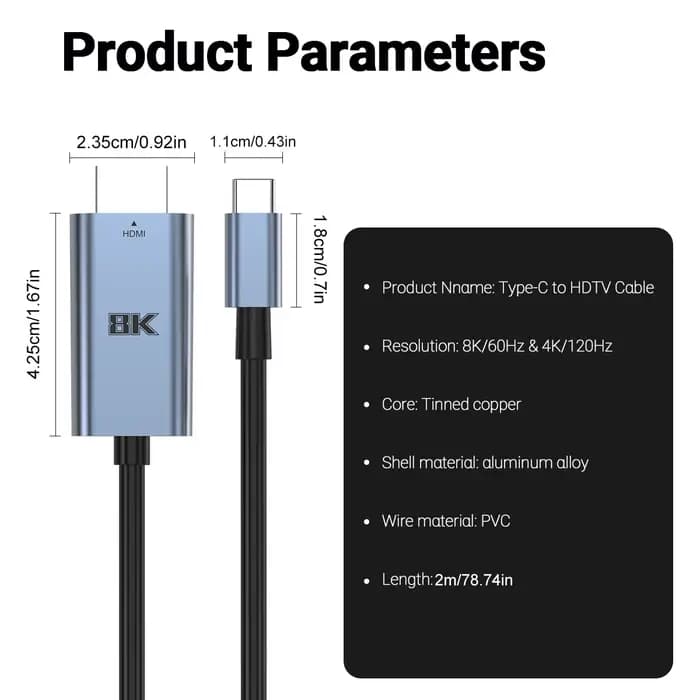 Câble de Type C vers HDMI 8k @ 60Hz 4K @ 120Hz