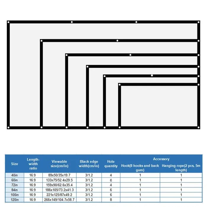 Écrans de projection blancs 16:9, épais, portables, sans plis, en polyester blanc doux, écran de projection pour projecteur