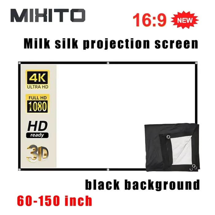 MIXITO épais rapport 16:9 fond noir écran de projecteur en soie de lait haute définition