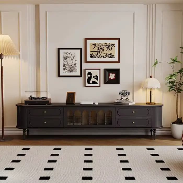 Support tiroirs meuble Tv décoration marron noir salons luxe