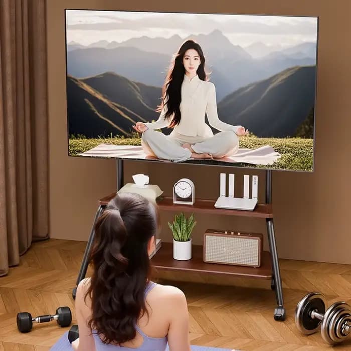Support TV mobile sur pied avec roulettes pivotantes pour salon et chambre à coucher