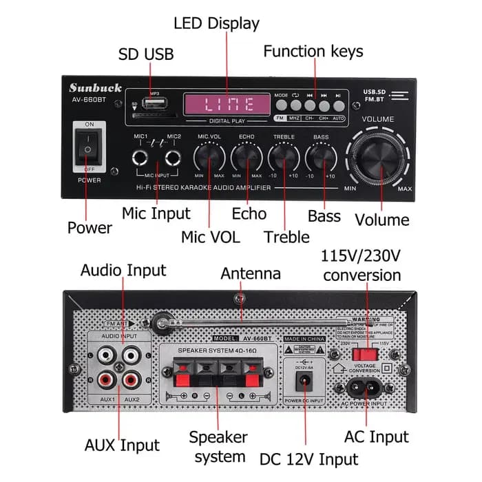Amplificateurs de puissance audio AK35/AV-660BT 2 canaux HiFi compatible Bluetooth système de son de cinéma maison 110/220V