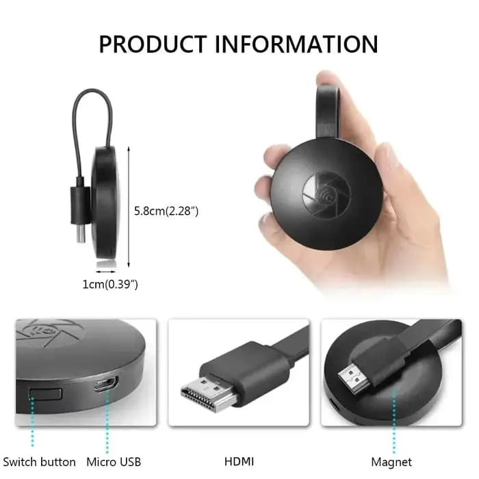 Clé TV sans fil Wifi HDMI MiraScreen Anycast Dongle Miracast Portable Compatible pour TV Android Ios 1080P HD écran miroir