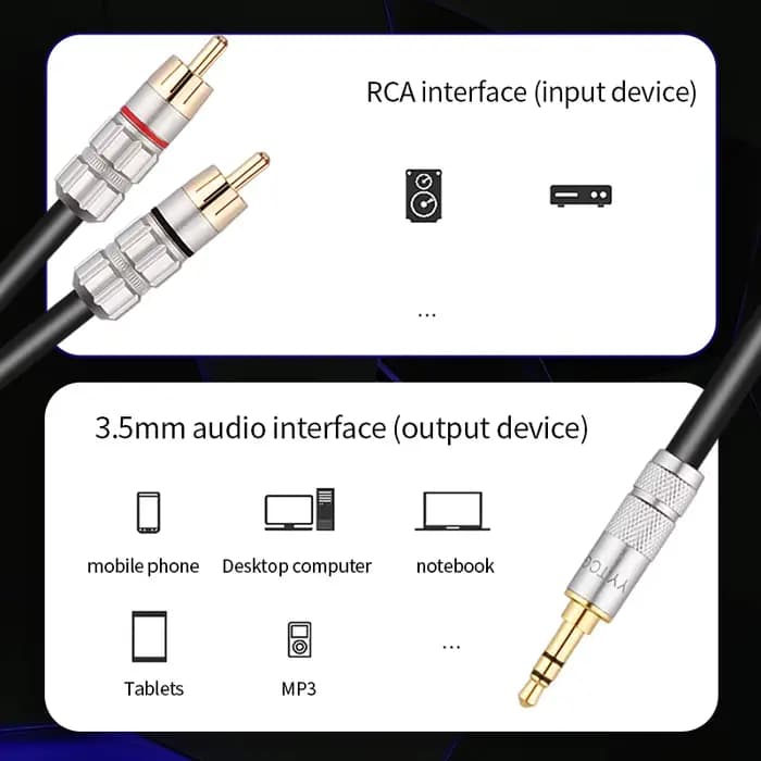 Câble RCA stéréo HiFi, 3.5mm vers 2RCA