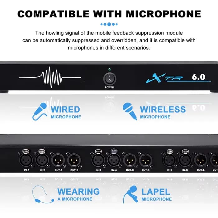 Processeur audio numérique XTR 6.0 4.0 2.0 avec suppresseur de rétroaction
