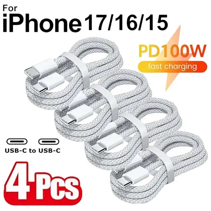 Lot de 4 câbles USB-C vers USB-C 100W pour charge rapide