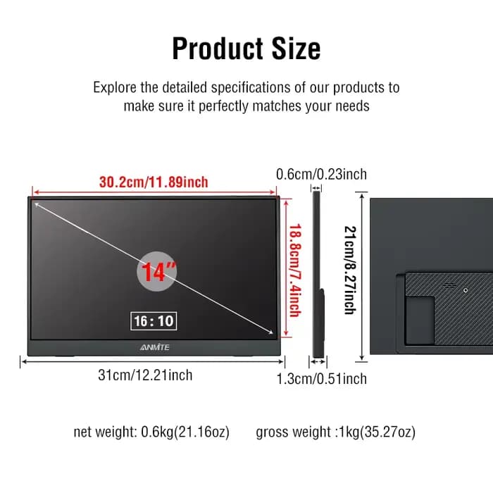 Moniteur tactile portable de 14 pouces