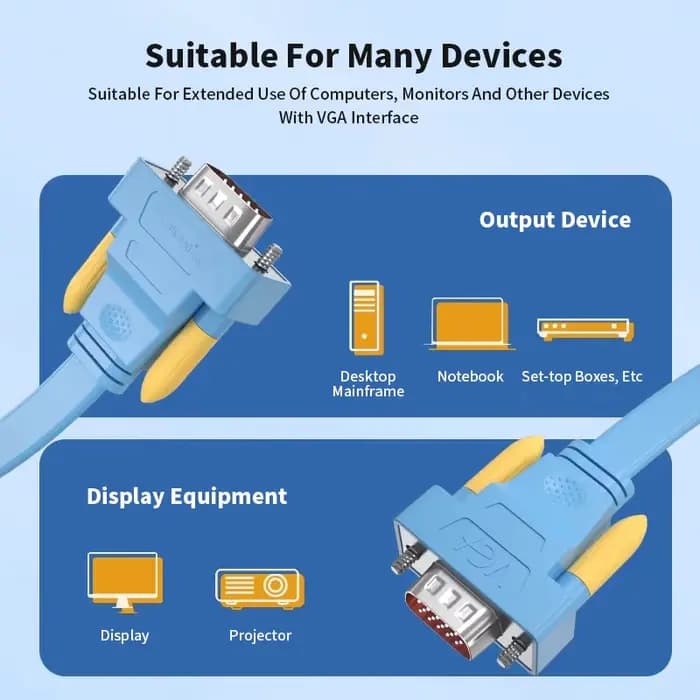 VGA 3 + 6Pin HD câble plat Flexible TV projecteur fil de données vidéo VGA mâle