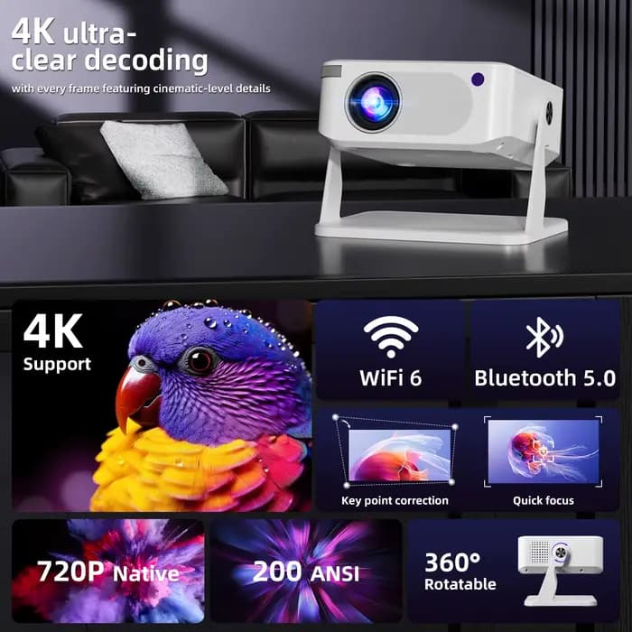 Projecteur Xnano HA109 4K Android 11 Double Wifi6 200ANSI Allwinner H723 BT5.0 720P 1280*720P Home Cinema