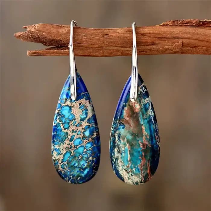 Boucles d'oreilles pendentif gouttelette en pierre empereur