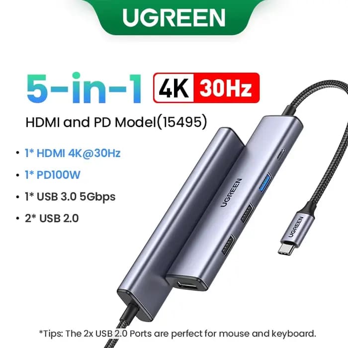 UGREEN 5 en 1 USB C Hub 4K HDMI USB HUB 100W adaptateur Multiport pour MacBook Pro/Air, iPad Pro, iM