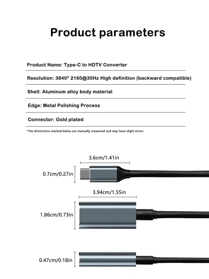 Câble adaptateur Type-C vers HDTV haute définition 4K